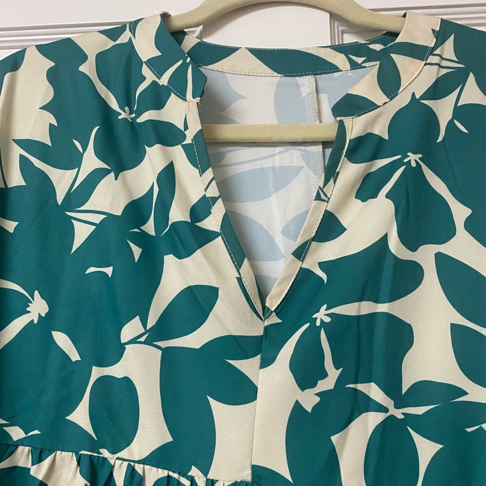Green and Cream Leaf Print Dress